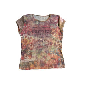 Vintage 90s Euro Graphic Baby Tee Art Y2K Top M French Girl Made In US Paper Tag